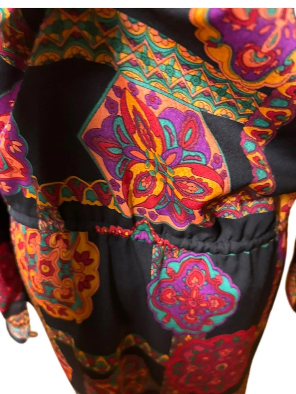 Phoebe Couture Black Long Sleeve Paisley Medallion Dress with Multicolor Accents - Picture 8 of 13